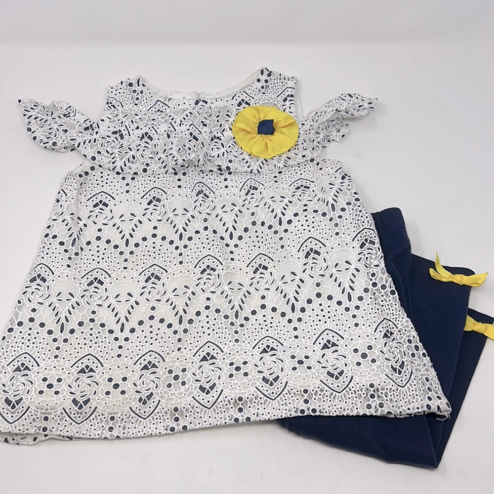 Rare Editions Blue Yellow Lace Cold Shoulder Legging Outfit Girl’s Size 5